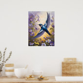 Poster Flying Swallow Field of Violet Flowers (Cuisine)
