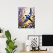 Poster Flying Swallow Field of Violet Flowers (Bureau à domicile)