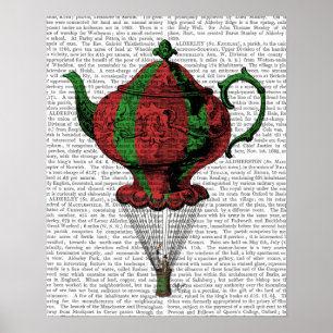 Poster Flying Teapot 2 Red and Green