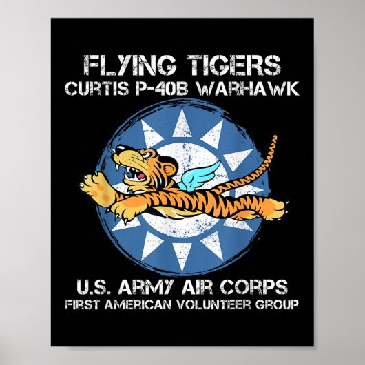 Poster Flying Tigers Curtis P-40b Warhawk World War 2 Air (Devant)