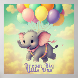 Poster Flyng Baby Elephant avec devis personnalisé, infir