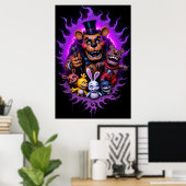 Poster FNAF Animated Characters Gathering with Purple  (Bureau à domicile)