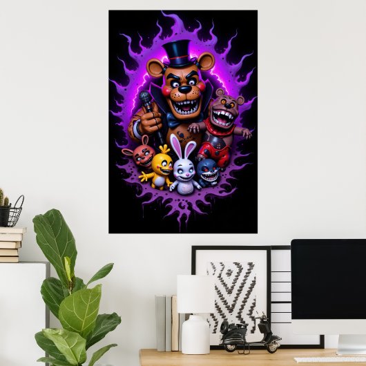 Poster FNAF Animated Characters Gathering with Purple (Bureau à domicile)