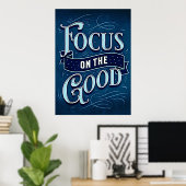 Poster Focus sur le bien - Inspirer & Motiver bleu (Bureau à domicile)