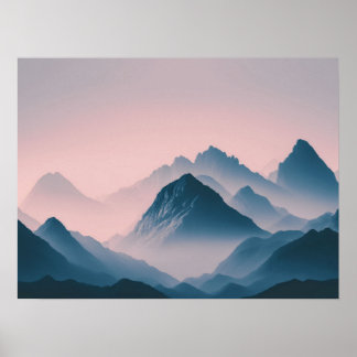 Poster Foggy Mountain Nature Boho Minimaliste Photo teint
