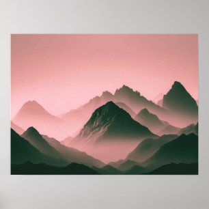 Poster Foggy Mountain Nature Boho Minimaliste Photo teint
