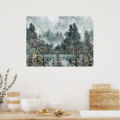 Poster Foggy Mountain Woodland Froid Lake (Cuisine)