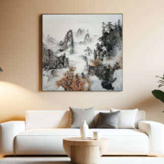 Poster Foggy Mountain Zen Minimalist Wall Art