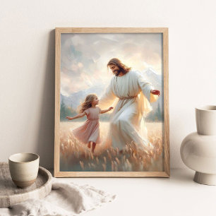 Poster Foi dansante, Art chrétien, Jésus et fille dansant