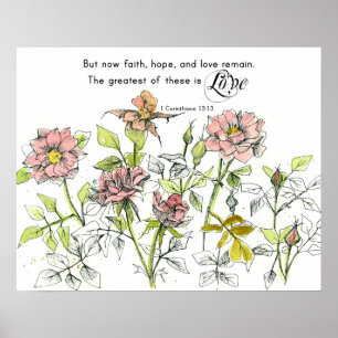 Poster Foi Espérance Amour Corinthiens 13 Écriture Roses
