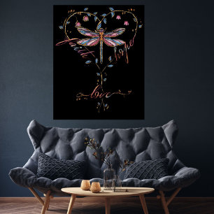 Poster Foi Espoir Amour Libellule Floral Cœur Noir