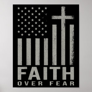 Poster Foi sur la peur Jésus Croix chrétienne Drapeau amé
