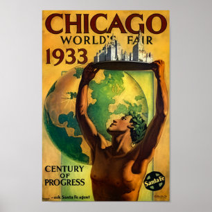 Poster Foire mondiale de Chicago 1933 Vintage