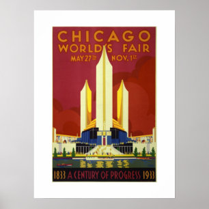 Poster Foire mondiale de Chicago Siècle de progrès 1833-1