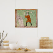 Poster Fol.59r Août : Threshing Wheat (Cuisine)