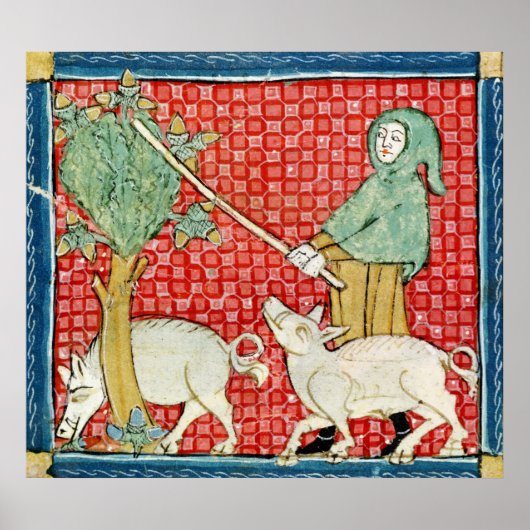 Poster Fol.59v Novembre : Rassembler les Acorns (Devant)