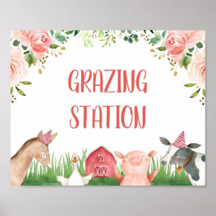 Poster Folial rose Folial Animaux de ferme Anniversaire