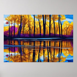 Poster Folige Jaune Orange Purple Lake Réflexion