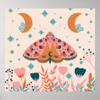 Folk Art Moths : Illustration Vintage brillante
