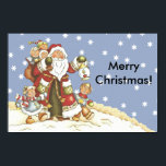 Poster Folk Art Père Noël Kids Christmas Snowflakes<br><div class="desc">Image vintage d'un adorable et mignon art folklorique Santa Clause entouré d'enfants et de bébés douces. Il tient une lanterne et le groupe marche dans la neige de Noël.</div>
