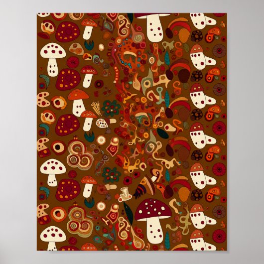 Poster Folk Art Wild Mushroom Design (Devant)