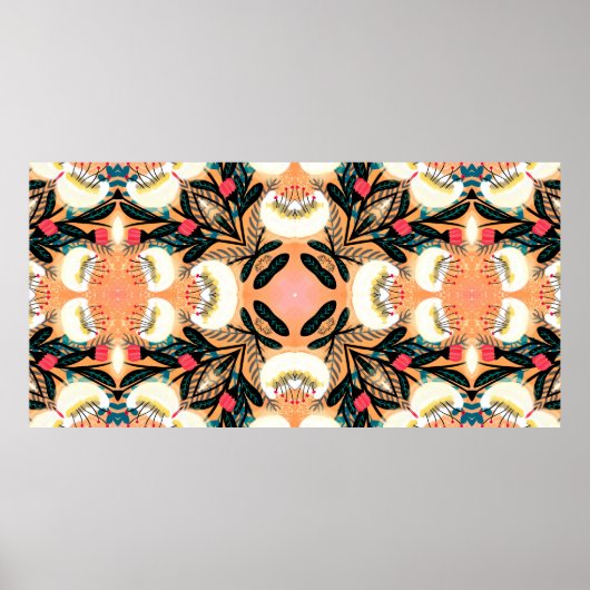 Poster Folk floral symétrique sans couture motif main pai (Devant)