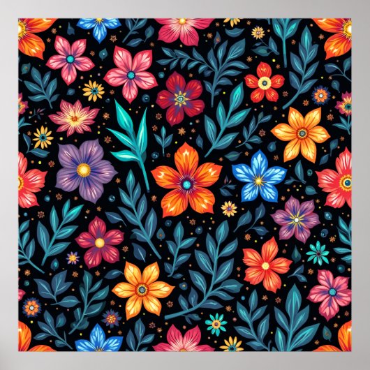 Poster Fond à motif floral coloré (Devant)