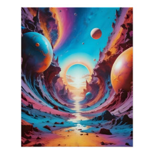 Poster Fond d'art de fantasy d'horizon cosmique abstrait