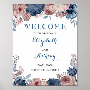 Poster Fond de mariage à l'aquarelle rose mauve bleu mari
