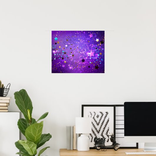 Poster Fond de papier d'aluminium violet avec des étoiles (Bureau à domicile)