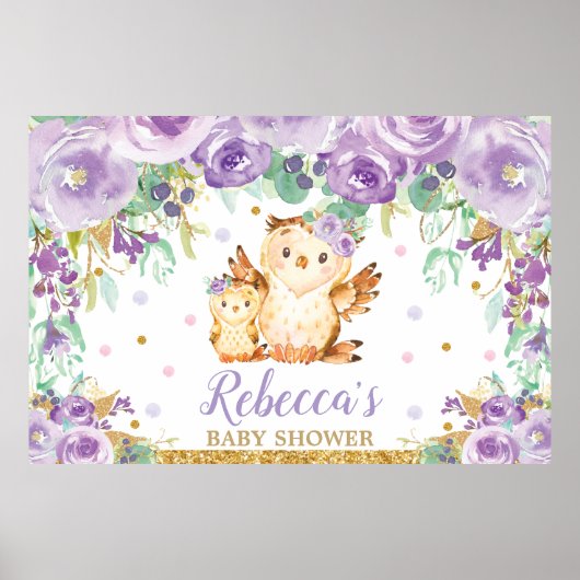 Poster Fond de toile de fond pour Baby Shower avec hibou (Devant)