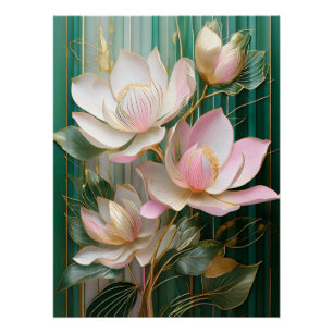 Poster Fond d'écran en fleurs Art Magnolia Japonais