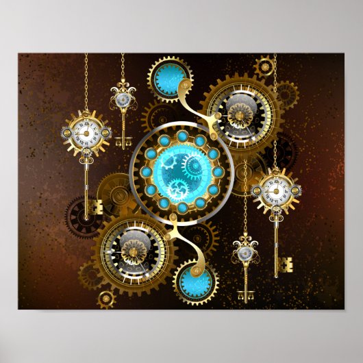 Poster Fond rouillé Steampunk avec verres turquoise (Devant)