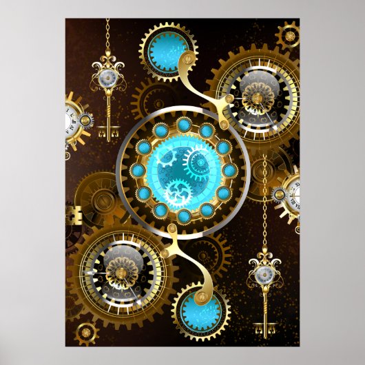Poster Fond rouillé Steampunk avec verres turquoise (Devant)
