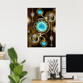 Poster Fond rouillé Steampunk avec verres turquoise (Bureau à domicile)