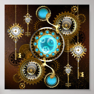 Poster Fond rouillé Steampunk avec verres turquoise