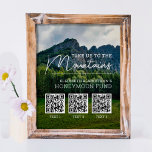 Poster fonds de lune de miel argent moderne code qr<br><div class="desc">Ce panneau alternatif du registre mariage Honeymoon Fund comporte la légende "Emmenez-nous à la montagne" en polices blanches modernes sur un arrière - plan de paysage de montagne. Modifiez facilement la photo arrière - plan avec l'un de vos choix, et additionnez jusqu'à 3 codes QR pour invitation vos invités à...</div>