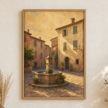 Fontaine dans l'aquarelle de la place tranquille P