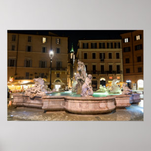 Poster Fontaine de Neptune de la Piazza Navona - Rome