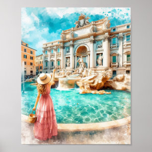 Poster Fontaine de Trevi Italie Aquarelle Art