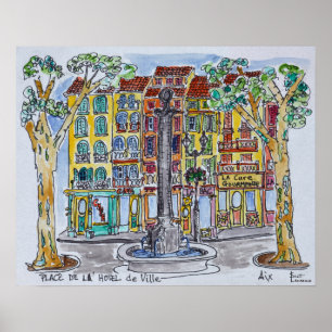 Poster Fontaine Place de L'Hôtel de Ville