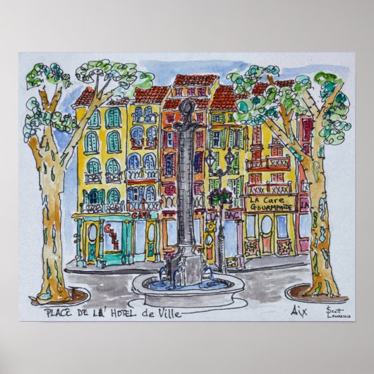 Poster Fontaine Place de L'Hôtel de Ville (Devant)
