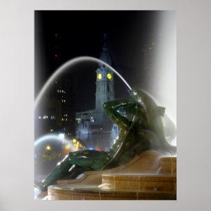 Poster Fontaine Swann avec l'hôtel de ville Imprimer