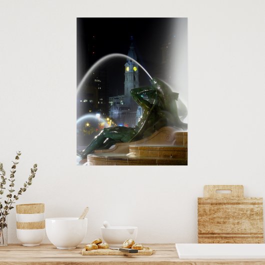 Poster Fontaine Swann avec l'hôtel de ville Imprimer (Cuisine)