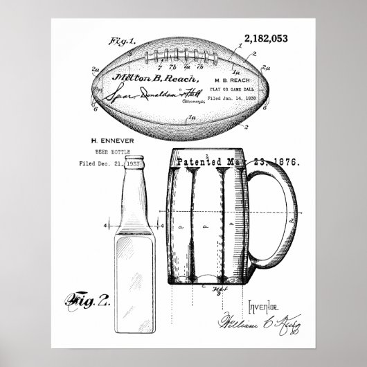 Poster Football & Beer Mug, Bouteille, Plan directeur des (Devant)