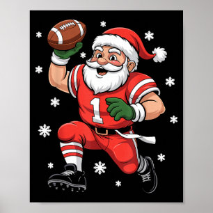 Poster Football Père Noël Lineman Noël Quarterback