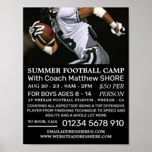 Poster Football Player, Football Camp Publicité