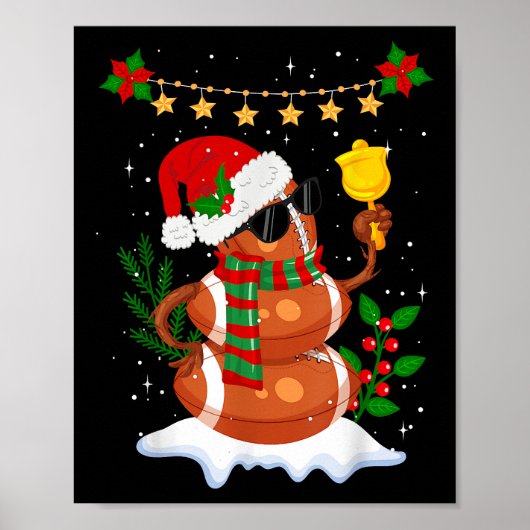 Poster Football Snowman Santa Hat Joyeux Noël (Devant)