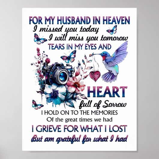 Poster For My Husband In Heaven I Missed You Today  (Devant)