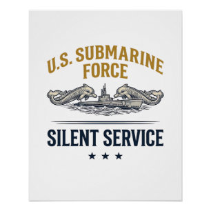 Poster Force de sous-marin vintage Service silencieux Vec